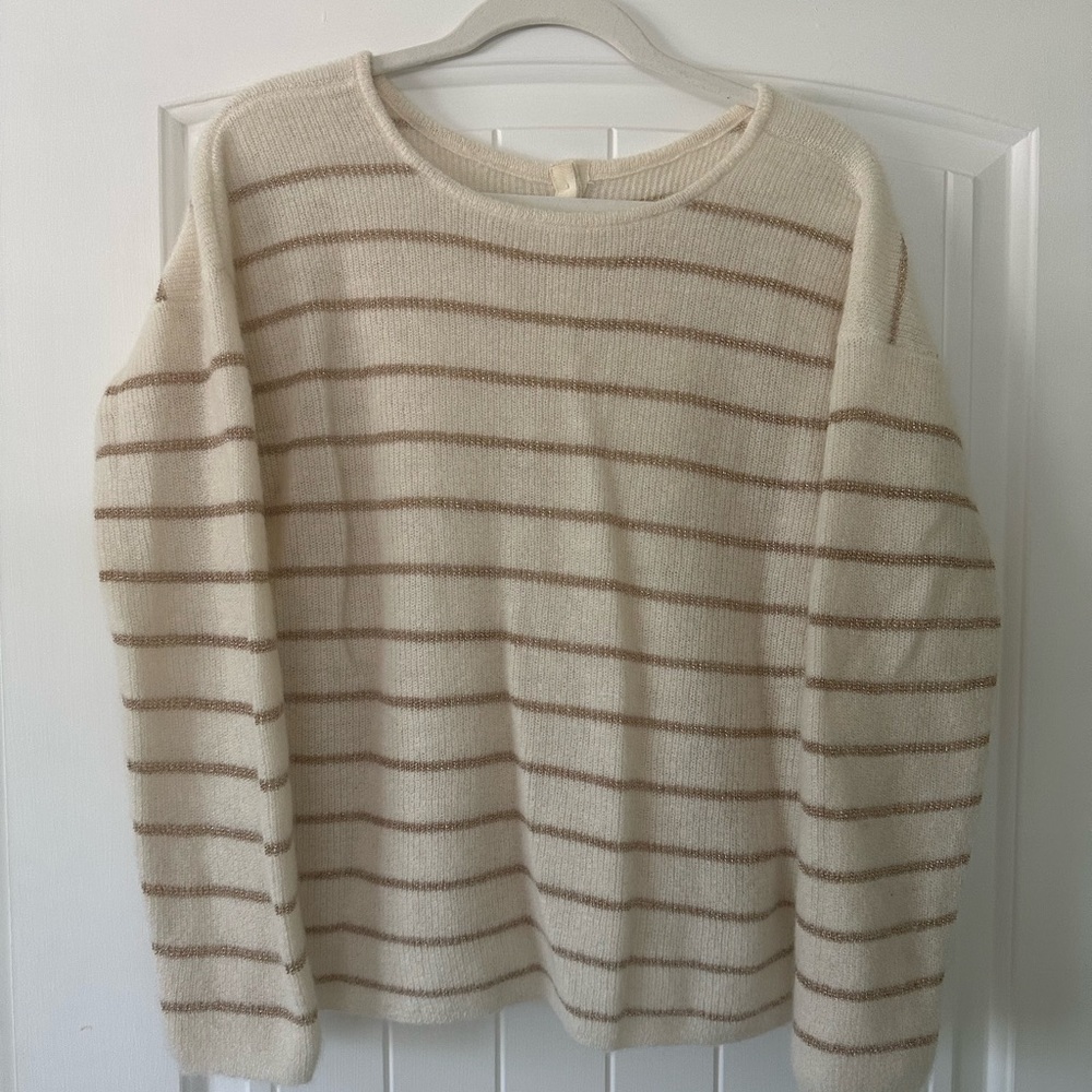 Sezane Gaspard Cardigan, Ecru and gold stripes